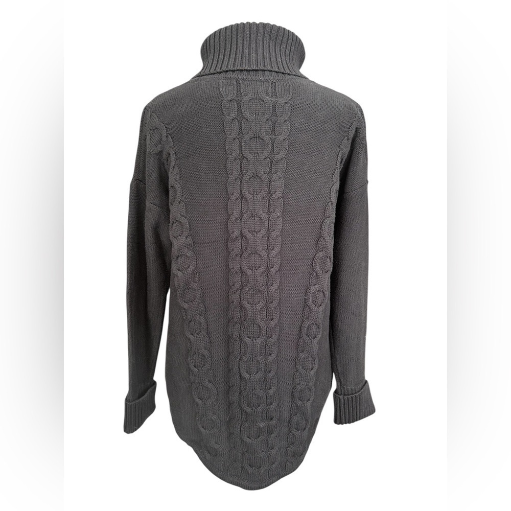 L.L. Bean Women’s Black Cable Knit Turtle Neck Sweater Size Medium - Picture 3 of 9